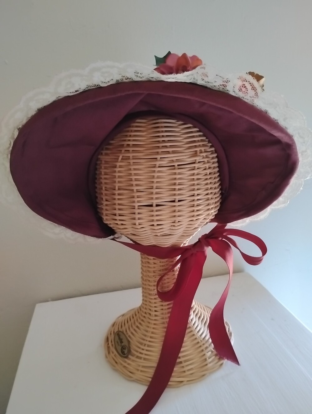 Regency Bonnet Mahogany Jane Austen Lace Reenactment Costume Hat Victorian Lady - Picture 2 of 10